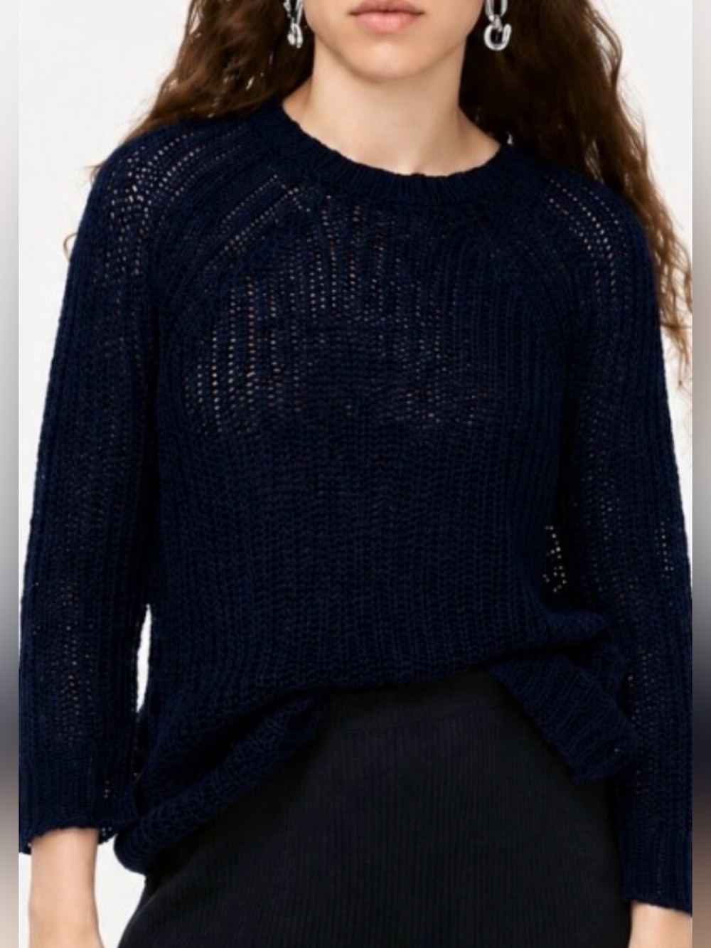 J. Crew Navy Open-Knit Crewneck Sweater 100% Linen